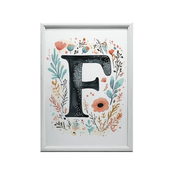 Plakat "F" med farverige blomster Plakat "F" med farverige blomster, 40x50 cm, guld aluminiumsramme, 230 gsm mat papir