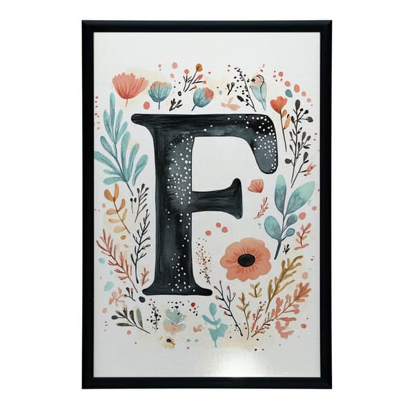 Plakat "F" med farverige blomster Plakat "F" med farverige blomster, 40x50 cm, guld aluminiumsramme, 230 gsm mat papir