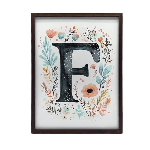 Plakat "F" med farverige blomster Plakat "F" med farverige blomster, 40x50 cm, guld aluminiumsramme, 230 gsm mat papir