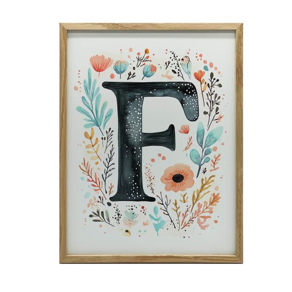 Plakat "F" med farverige blomster Plakat "F" med farverige blomster, 40x50 cm, guld aluminiumsramme, 230 gsm mat papir