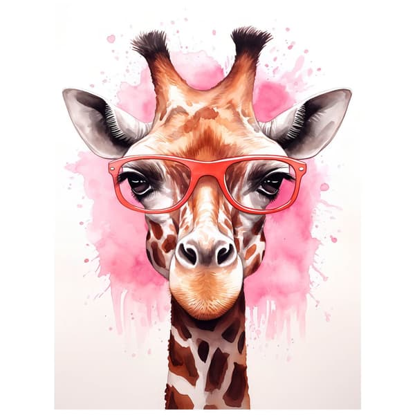 Pink giraf med briller Pink giraf med briller, 70x100 cm, guld aluminiumsstel, 230 gsm mat papir