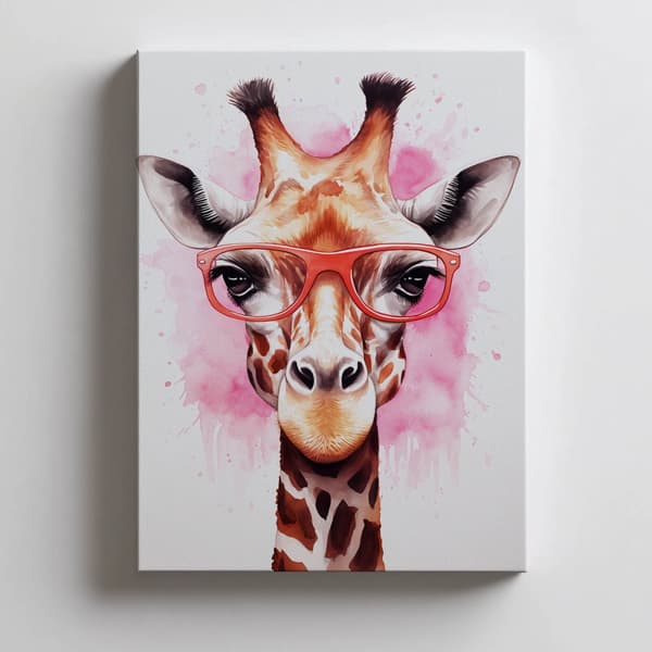 Pink giraf med briller Pink giraf med briller, 70x100 cm, guld aluminiumsstel, 230 gsm mat papir