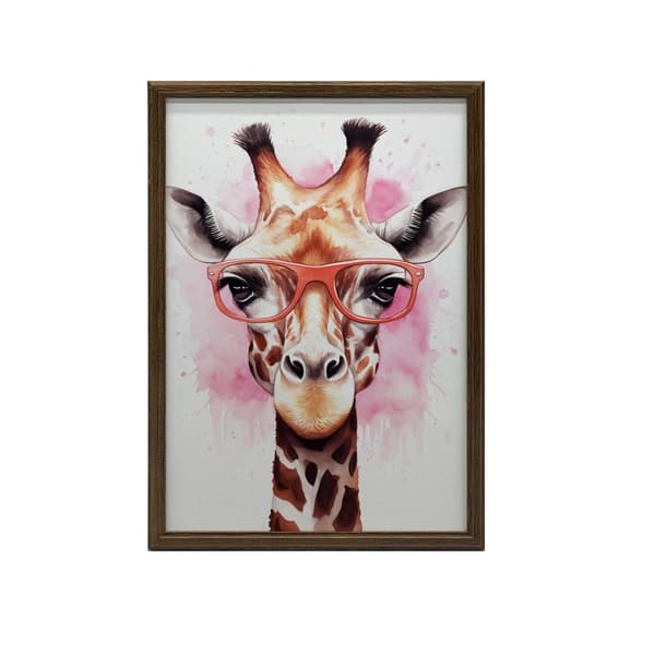 Pink giraf med briller Pink giraf med briller, 70x100 cm, guld aluminiumsstel, 230 gsm mat papir