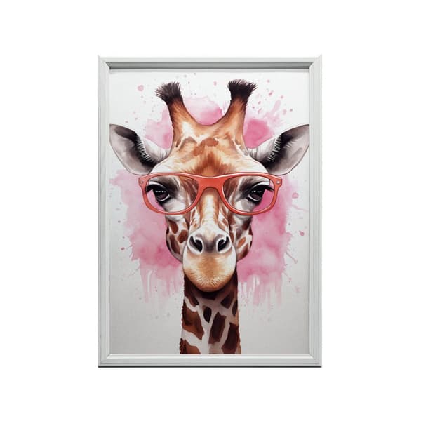 Pink giraf med briller Pink giraf med briller, 70x100 cm, guld aluminiumsstel, 230 gsm mat papir
