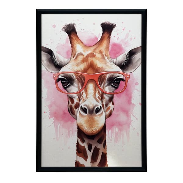 Pink giraf med briller Pink giraf med briller, 70x100 cm, guld aluminiumsstel, 230 gsm mat papir