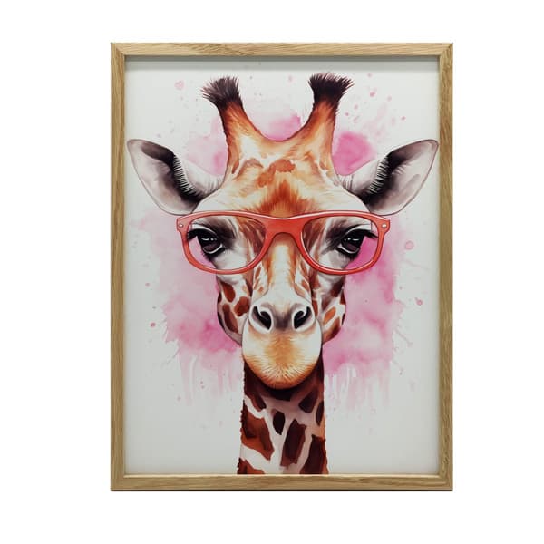 Pink giraf med briller Pink giraf med briller, 70x100 cm, guld aluminiumsstel, 230 gsm mat papir
