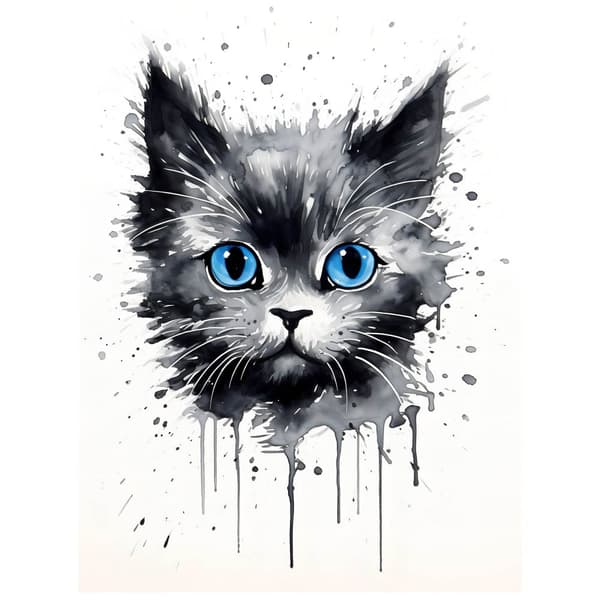 Akvarel kat Akvarel kat, 60x90 cm, guld aluminiumsramme, 230 gsm mat papir