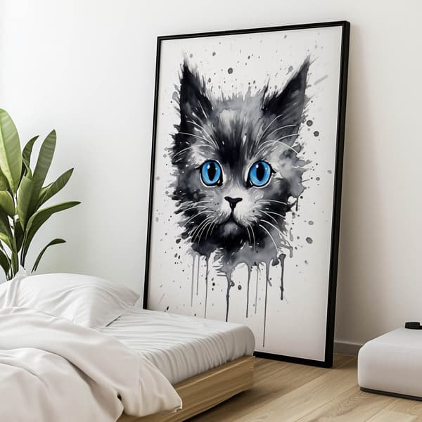 Akvarel kat Akvarel kat, 60x90 cm, guld aluminiumsramme, 230 gsm mat papir