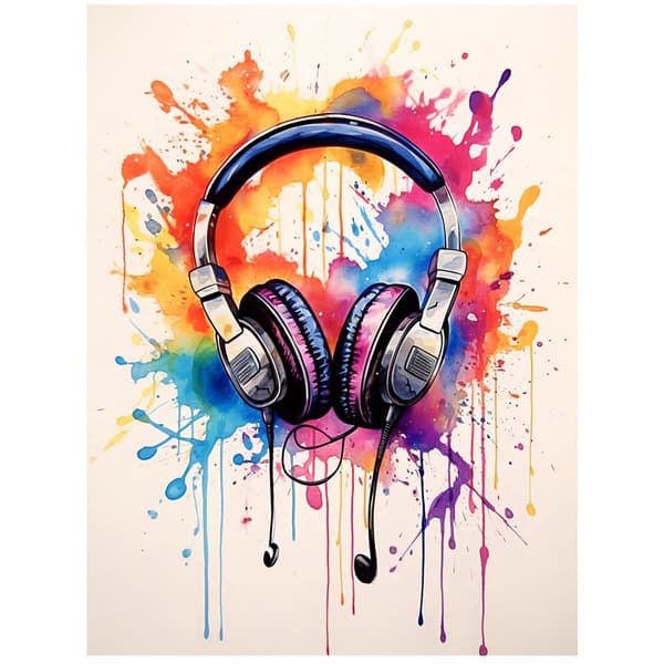 Music of Colors: Akvarellikuulokkeet Music of Colors: Akvarellikuulokkeet, 70x100 cm, tummanruskea puukehys, 230 gsm mattapaperi