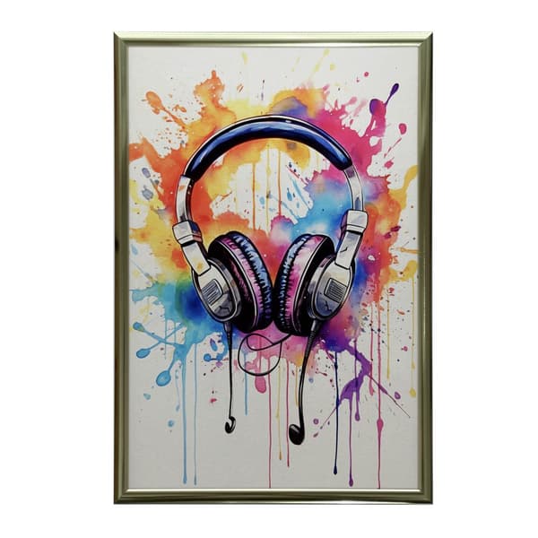 Music of Colors: Akvarellikuulokkeet Music of Colors: Akvarellikuulokkeet, 70x100 cm, tummanruskea puukehys, 230 gsm mattapaperi