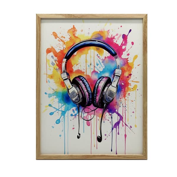 Music of Colors: Akvarellikuulokkeet Music of Colors: Akvarellikuulokkeet, 70x100 cm, tummanruskea puukehys, 230 gsm mattapaperi