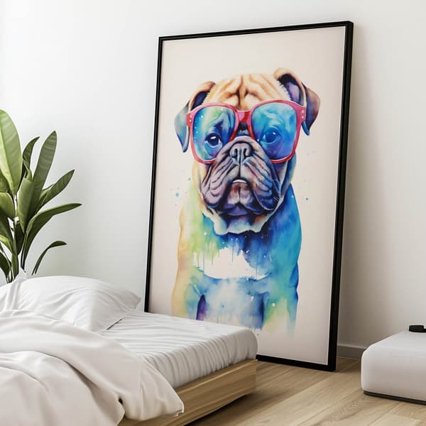 Funny Pug Funny Pug, 60x90 cm, svart aluminiumram, 230 gsm matt papper