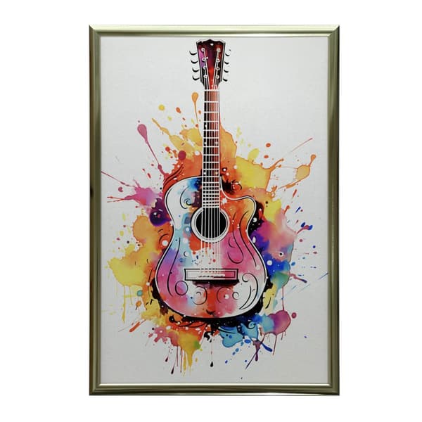 Guitar i regnbuefarver Guitar i regnbuefarver, 30x40 cm, hvid træramme, 230 gsm mat papir