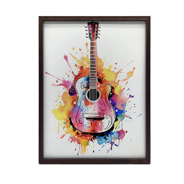 Guitar i regnbuefarver Guitar i regnbuefarver, 30x40 cm, hvid træramme, 230 gsm mat papir