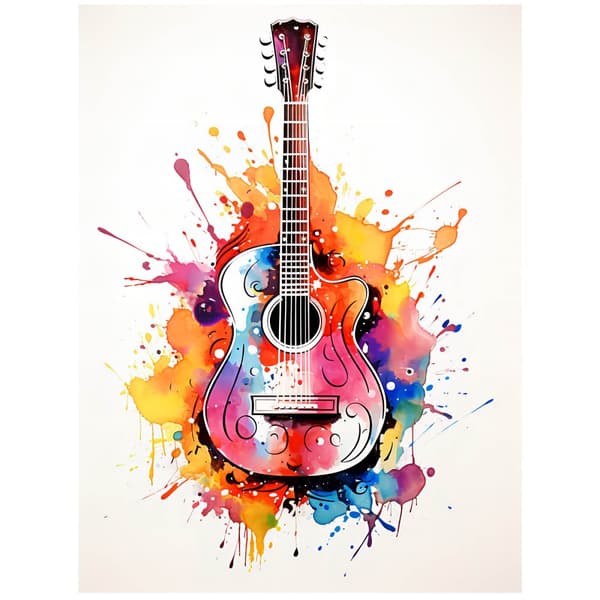 Gitarr i regnbågsfärger Gitarr i regnbågsfärger, 60x90 cm, guld aluminiumram, 230 gsm matt papper