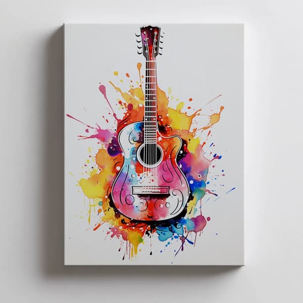 Gitarr i regnbågsfärger Gitarr i regnbågsfärger, 60x90 cm, guld aluminiumram, 230 gsm matt papper