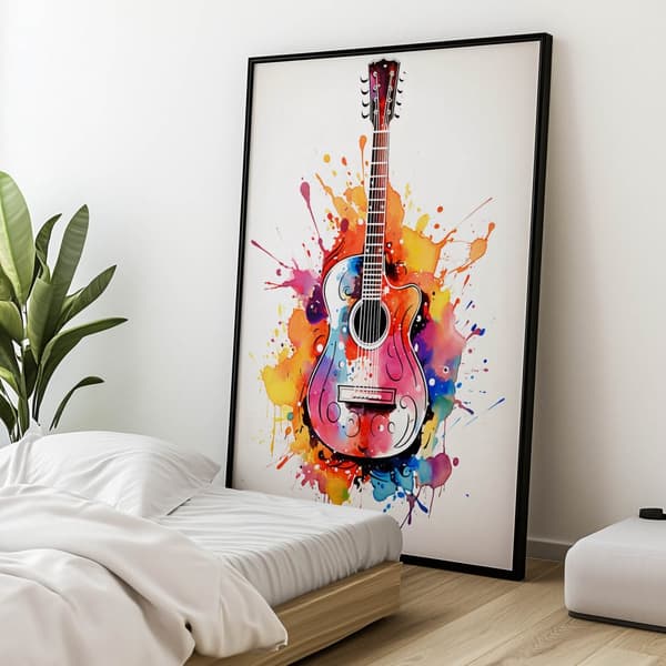 Guitar i regnbuefarver Guitar i regnbuefarver, 70x100 cm, sort aluminiumsramme, 230 gsm mat papir