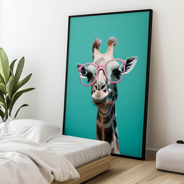 Giraf i lyserøde briller Giraf i lyserøde briller, 50x70 cm, uindrammet, 230 gsm mat papir