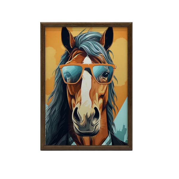 Stilfuld hest med briller Stilfuld hest med briller, 30x40 cm, guld aluminiumsstel, 230 gsm mat papir