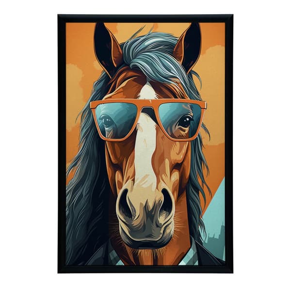 Stilfuld hest med briller Stilfuld hest med briller, 30x40 cm, guld aluminiumsstel, 230 gsm mat papir