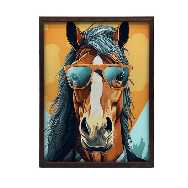 Stilfuld hest med briller Stilfuld hest med briller, 30x40 cm, guld aluminiumsstel, 230 gsm mat papir