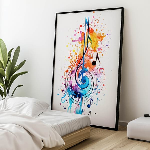 Farverig G-nøgle Farverig G-nøgle, 50x70 cm, mørkebrun træramme, 230 gsm mat papir
