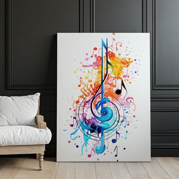 Farverig G-nøgle Farverig G-nøgle, 50x70 cm, mørkebrun træramme, 230 gsm mat papir