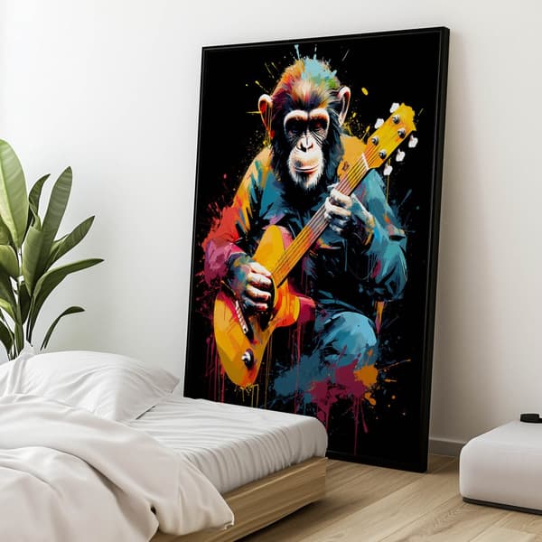 Monkey with Guitar Monkey with Guitar, 60x90 cm, svart aluminiumram, 230 gsm matt papper