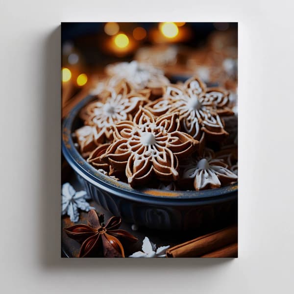 Christmas Crafts: Pepparkakor i blommig stil Julpyssel: Pepparkakor i blommig stil, 50x70 cm, mörkbrun träram, 230 gsm matt papper