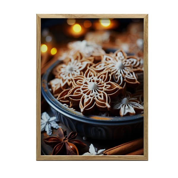 Christmas Crafts: Pepparkakor i blommig stil Julpyssel: Pepparkakor i blommig stil, 50x70 cm, mörkbrun träram, 230 gsm matt papper