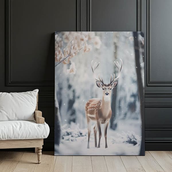 Young Deer in Winter Forest Young Deer in Winter Forest, 60x90 cm, uindrammet, 230 gsm mat papir