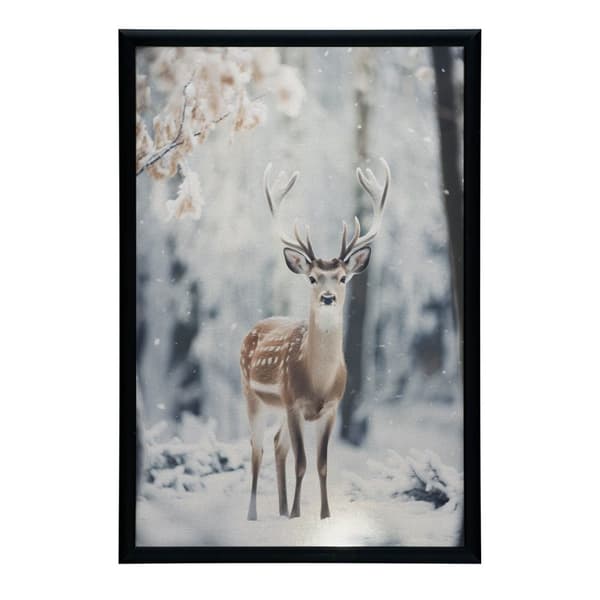 Young Deer in Winter Forest Young Deer in Winter Forest, 50x70 cm, sort aluminiumsramme, 230 gsm mat papir