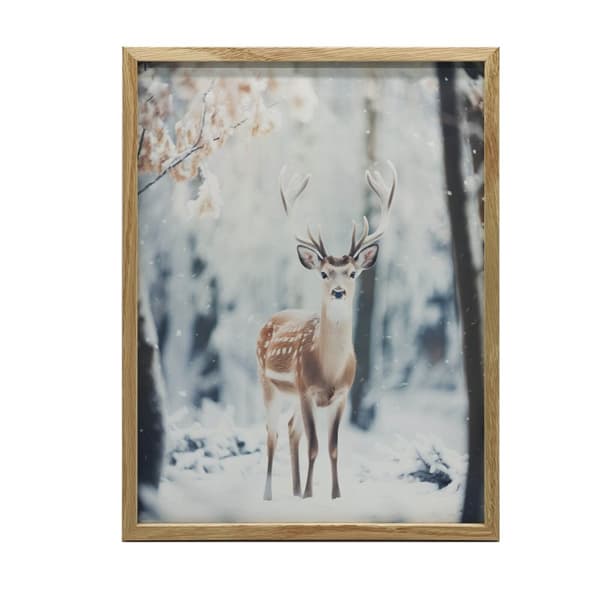 Young Deer in Winter Forest Young Deer in Winter Forest, 70x100 cm, mørkebrun træramme, 230 gsm mat papir