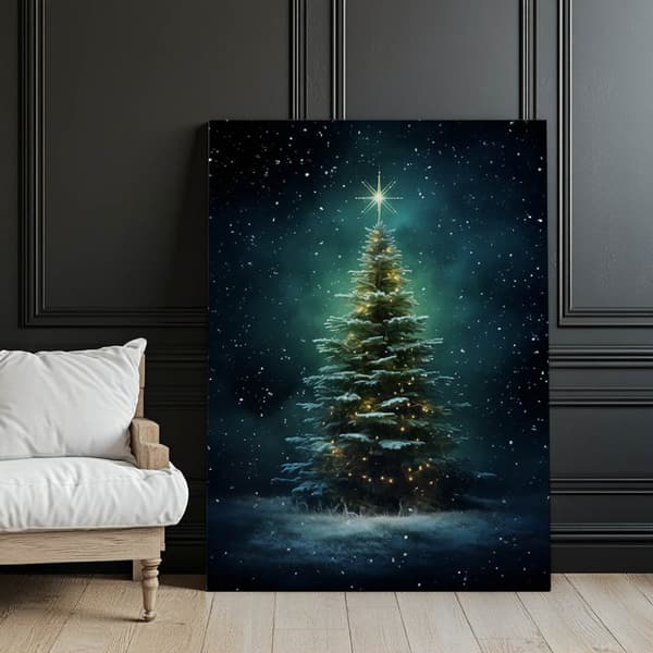 Christmas Tree in the Night Glow Christmas Tree in the Night Glow, 30x40 cm, mørkebrun træramme, 230 gsm mat papir
