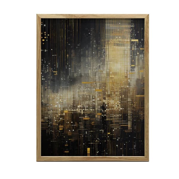City Lights, musta ja kulta juliste City Lights, musta ja kulta juliste, 30x40 cm, vaalea tammi puukehys, 230 gsm mattapaperi