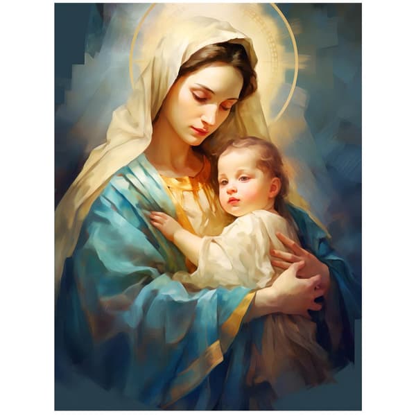 Motherly Care - Mary with Jesus Motherly Care - Mary with Jesus, 40x50 cm, svart aluminiumram, 230 gsm matt papper