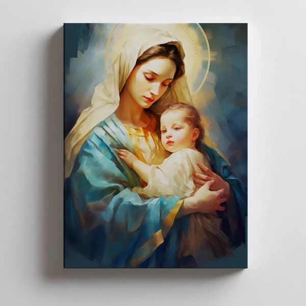 Motherly Care - Mary with Jesus Motherly Care - Mary with Jesus, 40x50 cm, svart aluminiumram, 230 gsm matt papper
