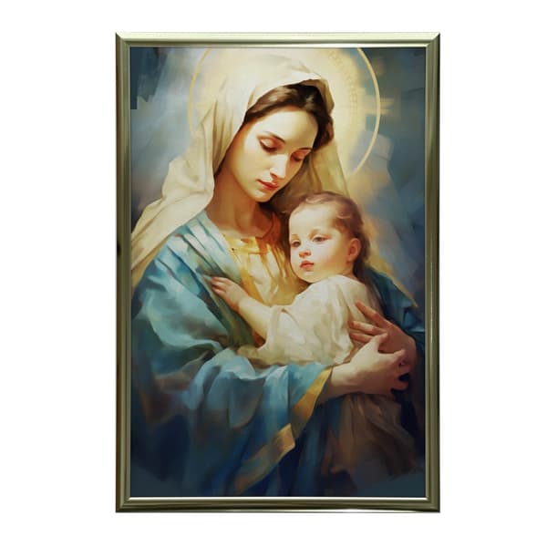 Motherly Care - Mary with Jesus Motherly Care - Mary with Jesus, 40x50 cm, svart aluminiumram, 230 gsm matt papper