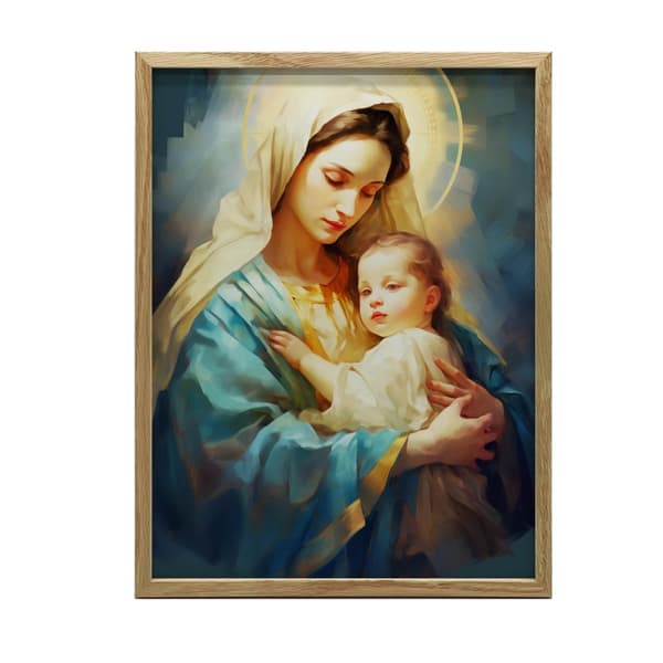 Motherly Care - Mary with Jesus Motherly Care - Mary with Jesus, 40x50 cm, svart aluminiumram, 230 gsm matt papper
