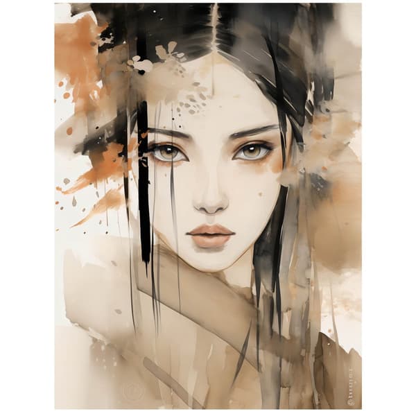 Ansigt af en smuk japansk kvinde Ansigt af en smuk japansk kvinde, 50x70 cm, uindrammet, 230 gsm mat papir