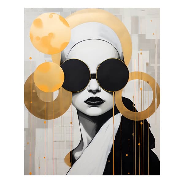 Kvinde med sorte briller Kvinde med sorte briller, 70x100 cm, guld aluminiumsstel, 230 gsm mat papir