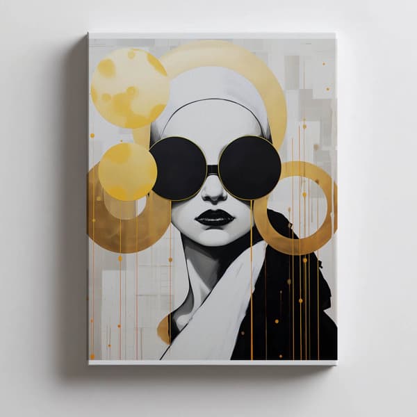 Kvinde med sorte briller Kvinde med sorte briller, 70x100 cm, guld aluminiumsstel, 230 gsm mat papir