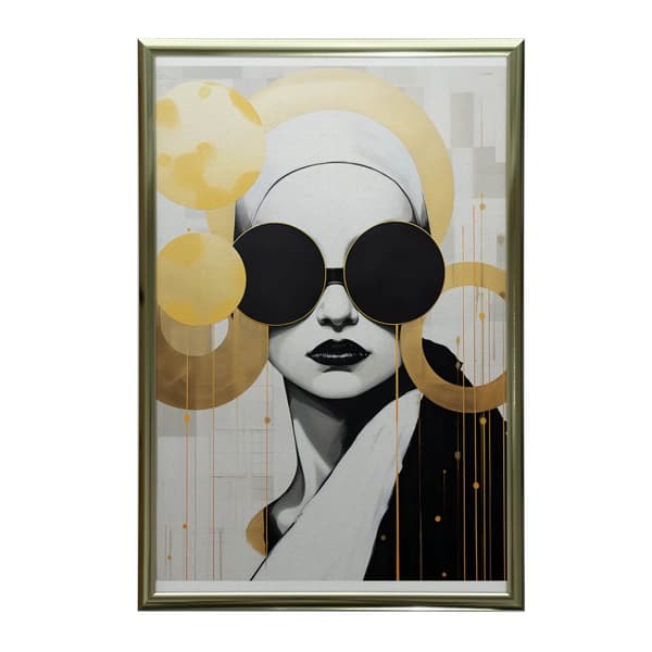 Kvinde med sorte briller Kvinde med sorte briller, 70x100 cm, guld aluminiumsstel, 230 gsm mat papir