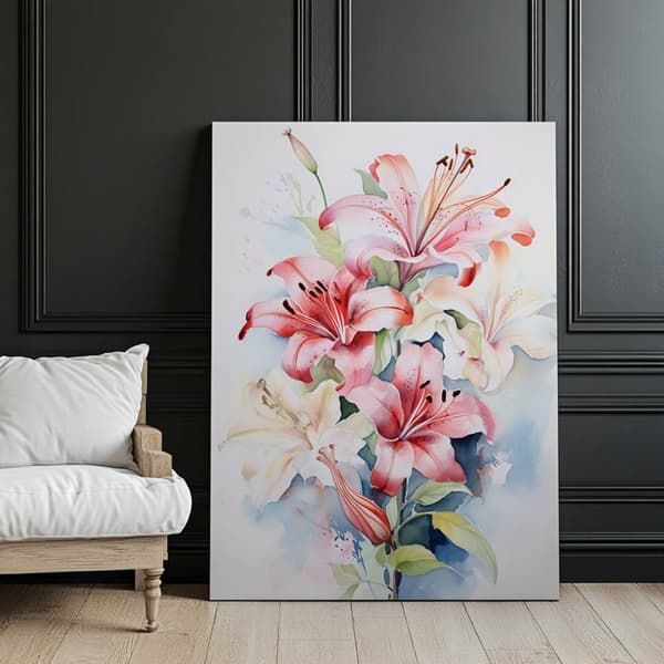 Lilies: The Delicacy of Spring Lilies: The Delicacy of Spring, 70x100 cm, lys egetræsramme, 230 gsm mat papir