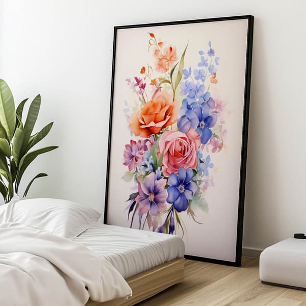 Eterisk trädgårdsbukett Eterisk trädgårdsbukett, 50x70 cm, ljus ekträram, 230 gsm matt papper