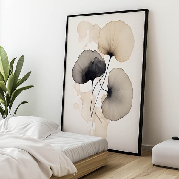 Ginkgo Poetry: Three Leaves Ginkgo Poetry: Three Leaves, 50x70 cm, oinramad, premiumduk på bårram