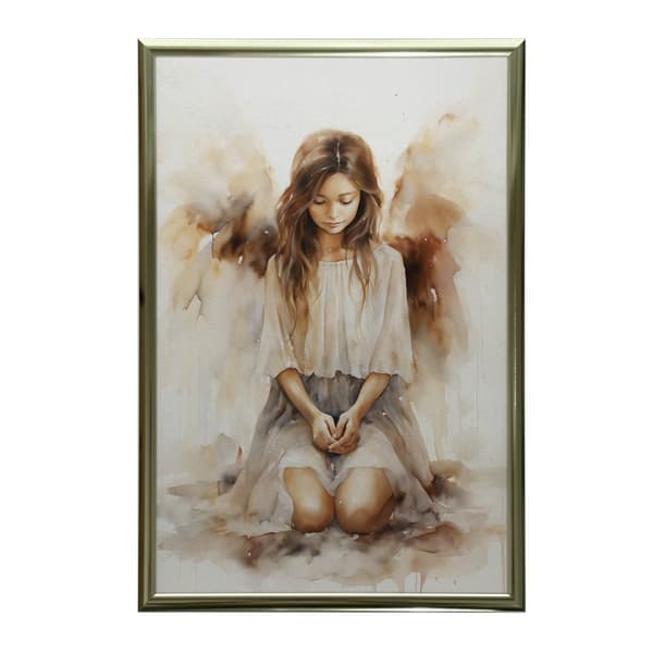 Spiritual Harmony: Kneeling Angel Spiritual Harmony: Kneeling Angel, 50x70 cm, tummanruskea puurunko, 230 gsm mattapaperi
