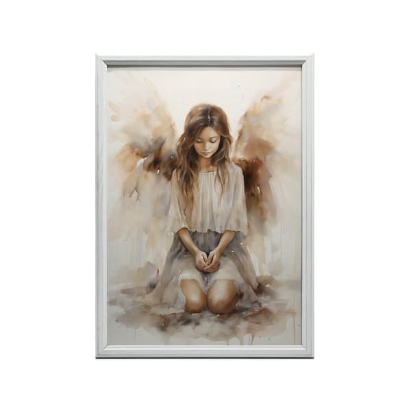 Spiritual Harmony: Kneeling Angel Spiritual Harmony: Kneeling Angel, 50x70 cm, tummanruskea puurunko, 230 gsm mattapaperi