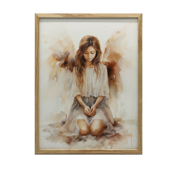 Spiritual Harmony: Kneeling Angel Spiritual Harmony: Kneeling Angel, 50x70 cm, tummanruskea puurunko, 230 gsm mattapaperi
