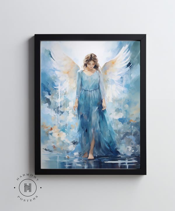 Blue Beauty: Angel Watercolor Blue Beauty: Angel Watercolor, 70x100 cm, guld aluminiumram, 230 gsm matt papper